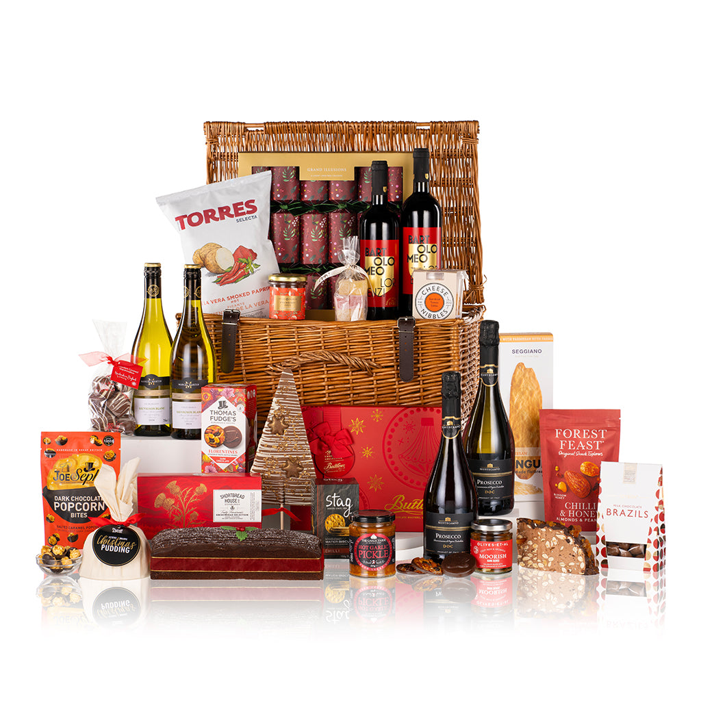 food and wine gift, luxury hampers, premium hamper baskets, gifts delivered, gifts for uk only, chocolate and wine, christmas gifting, corporate gifting, staff rewards, extra large hamper baskets