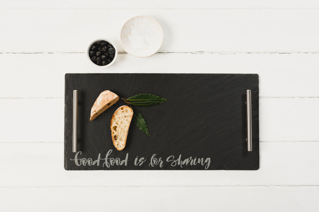Just Slate Large "Good Food is for Sharing" Slate Serving Tray new home gift .Wedding Gift perfect as a retirement gift