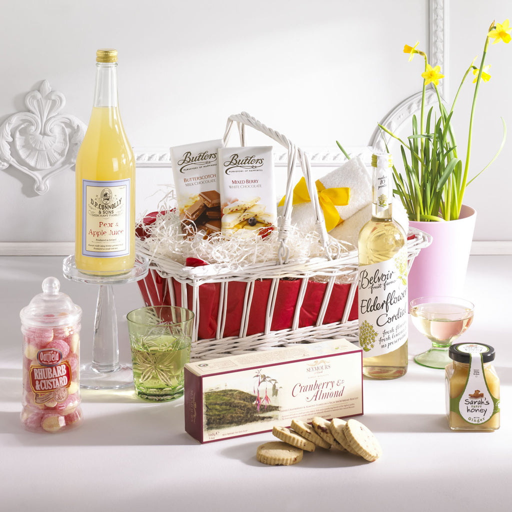 Little Gift Basket of Sunshine image. contains drinks, snacks and treats.GEt well soon gift delivered to hospitals 