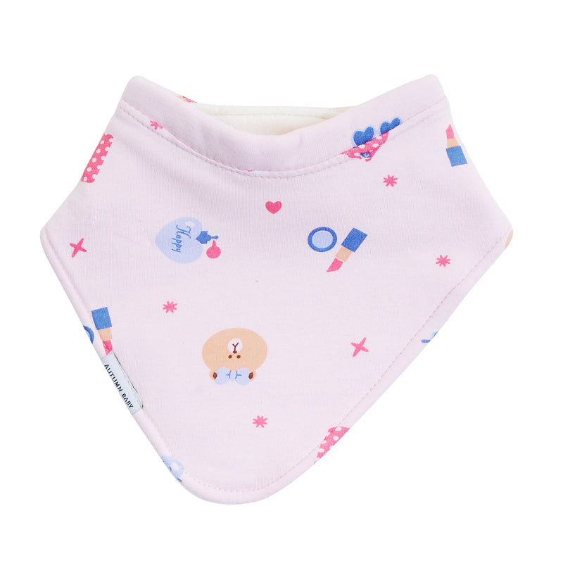 Soft pink baby bib with cute illustrations. This is one of a set of 5. Perfect for a baby girl.