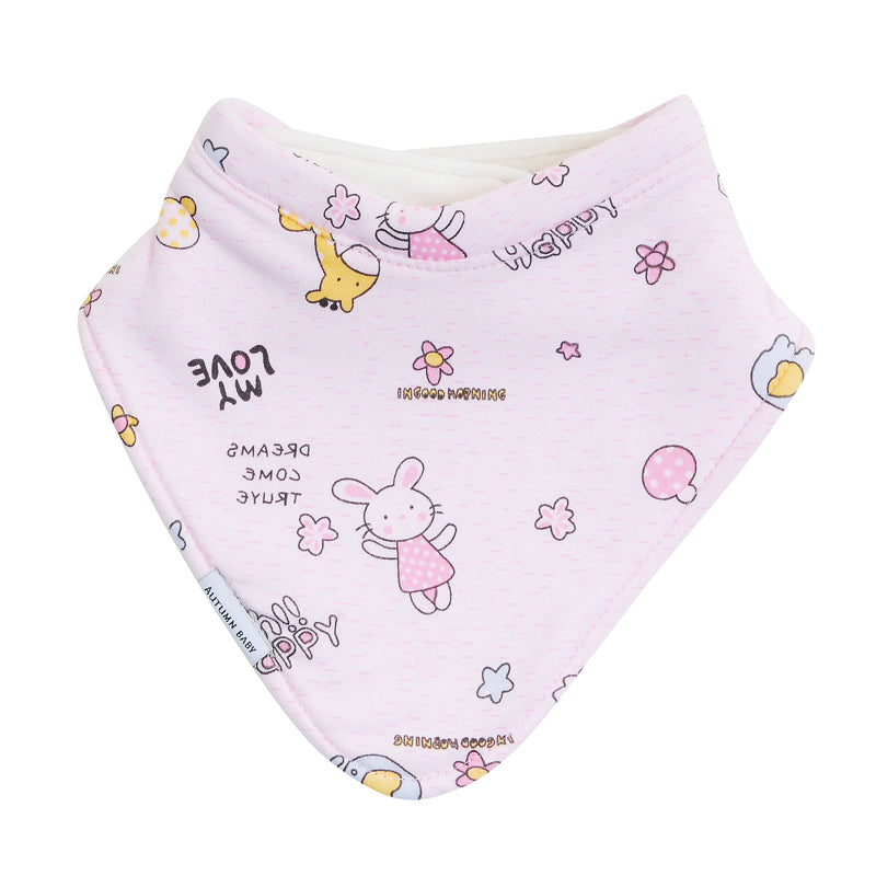 Soft pink baby bib with cute illustrations. This is one of a set of 5. Perfect for a baby girl. Baby Girls gift delivered 