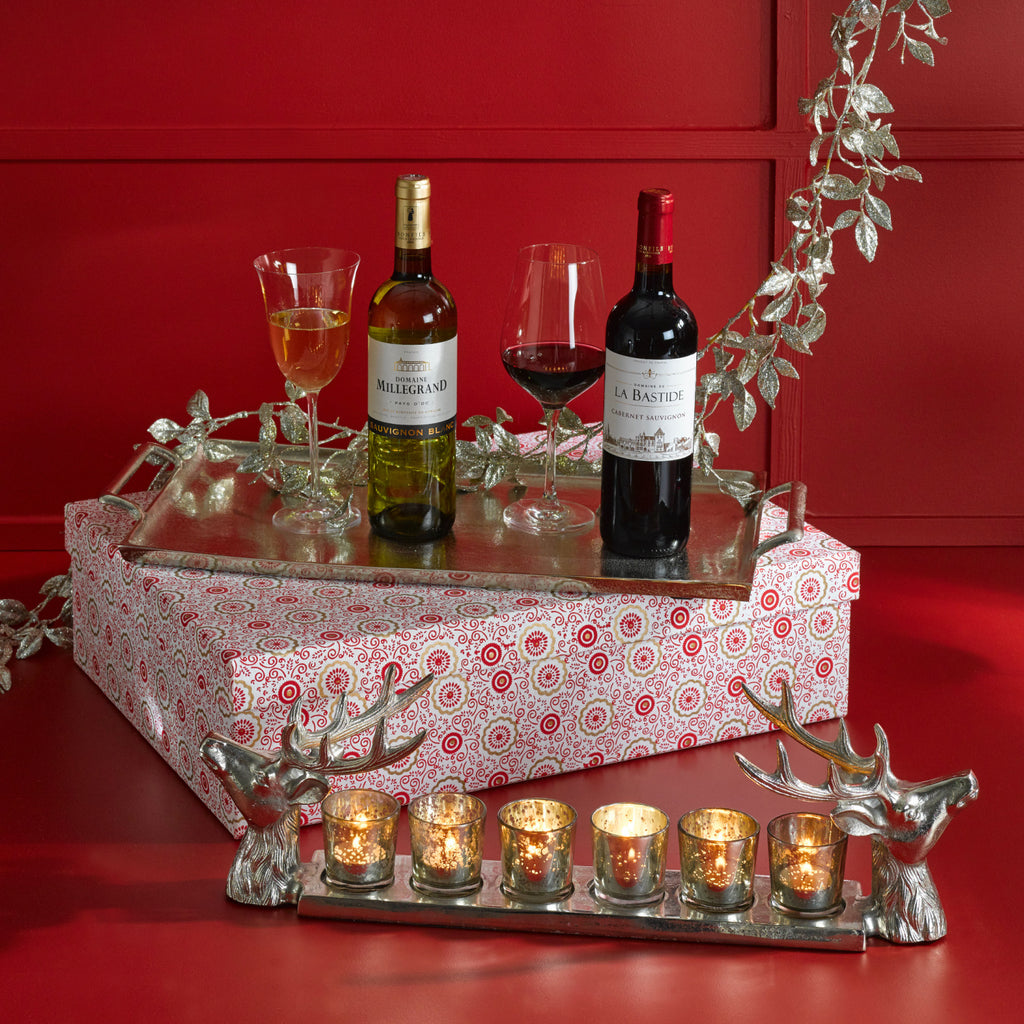 The Christmas Centerpiece Gift. A festive treat. Wine and Christmas decorations. Christmas Gifts for the Home 