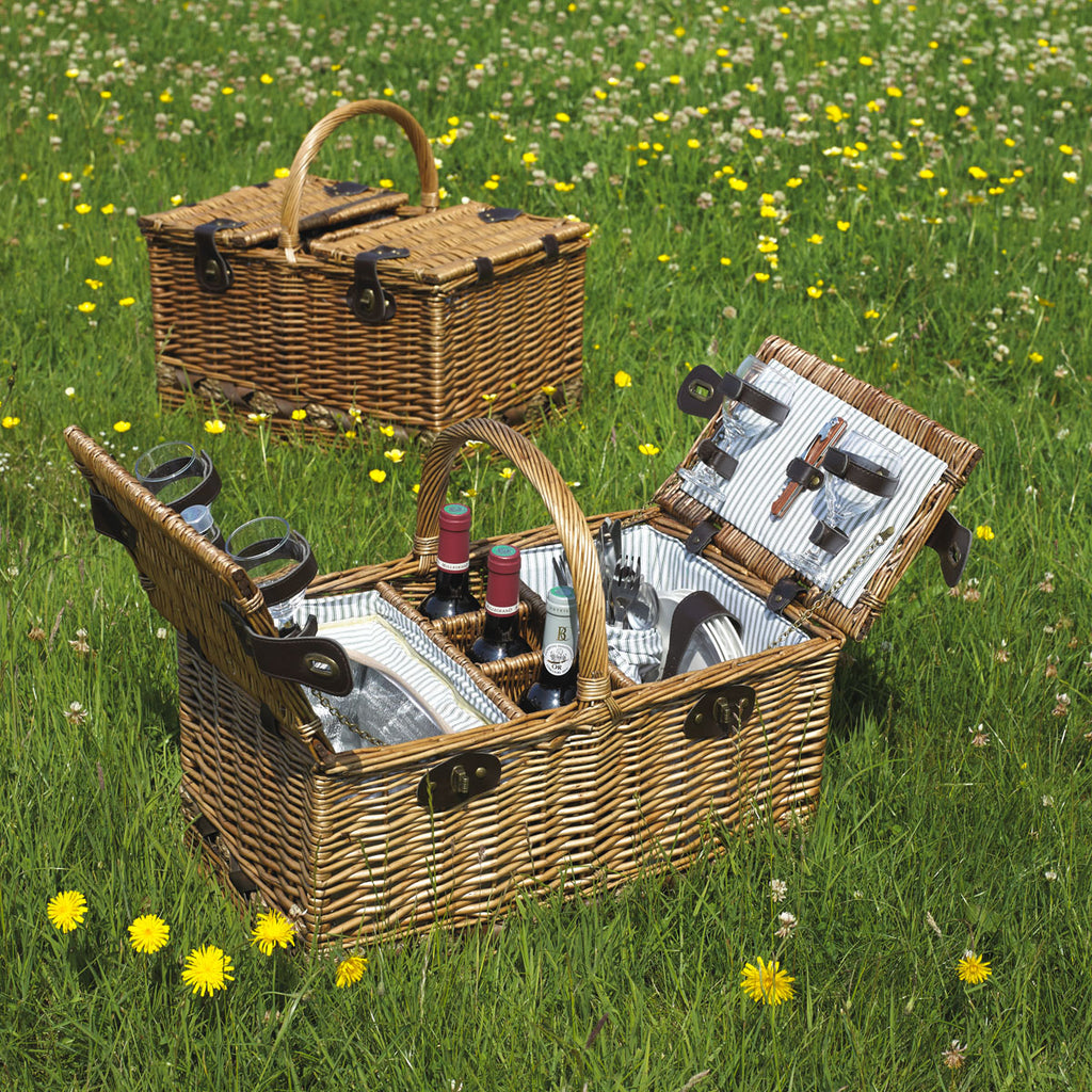 Fitted Picnic Basket for four people. Wicker Picnic Basket. Wedding gift, Birthday gift delivered 