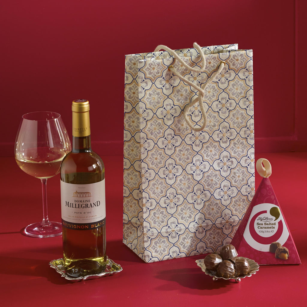 White Wine & Chocolate Gift Bag. One of our best sellers. A classic combination